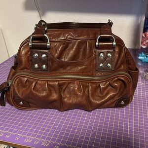 B Makowsky leather Bag fully lined leopard print silver heavy duty hardware